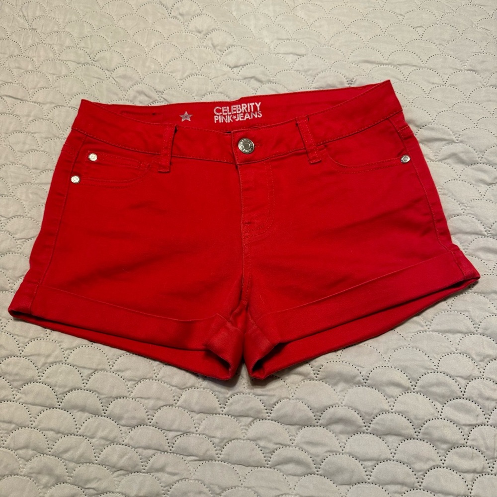 Celebrity Pink Cuffed Shorts in Red; Size 5 w/ 3” inseam; excellent condition!